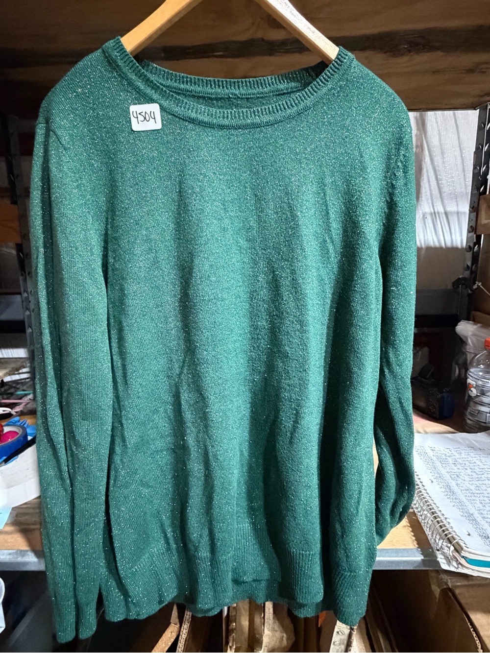 #4504-Women's Metallic Green Crewneck Sweater